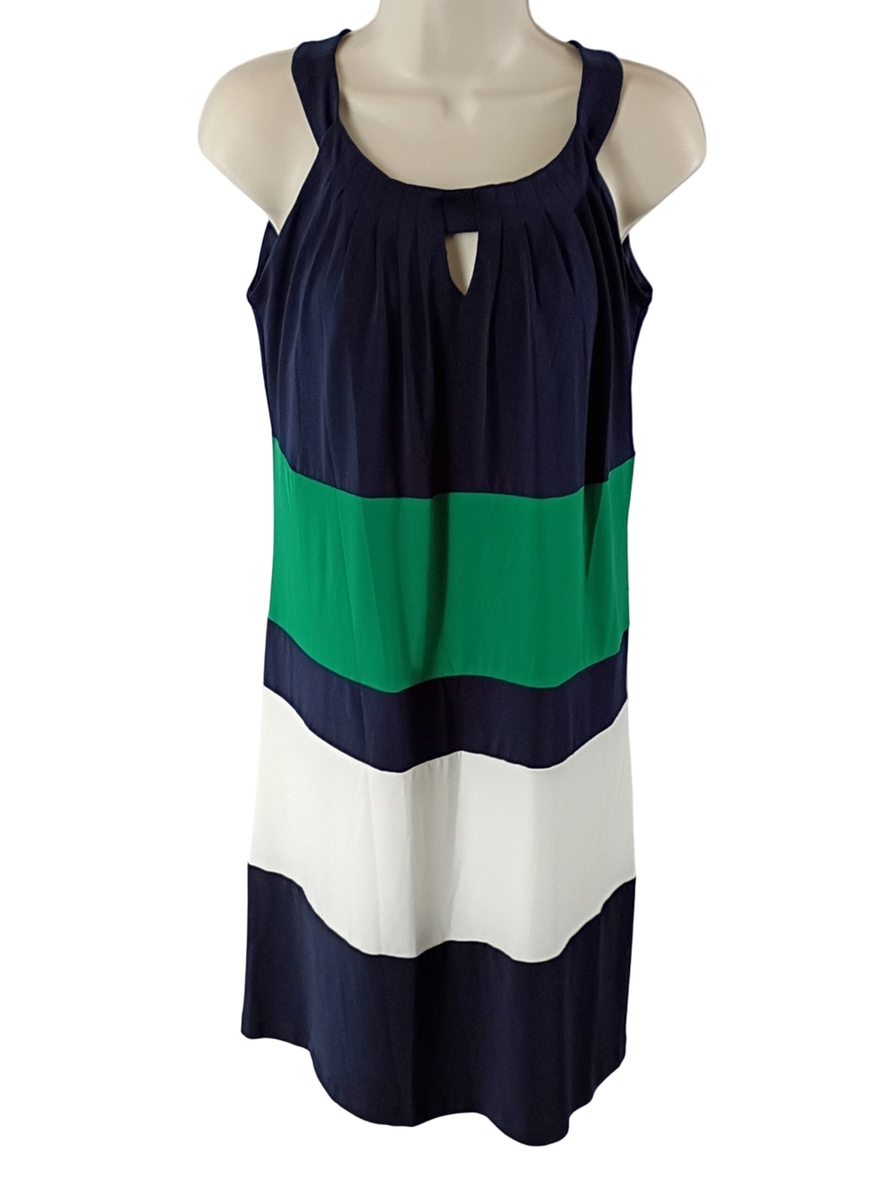 Enfocus Studio Navy, Green & White Striped Midi Dress